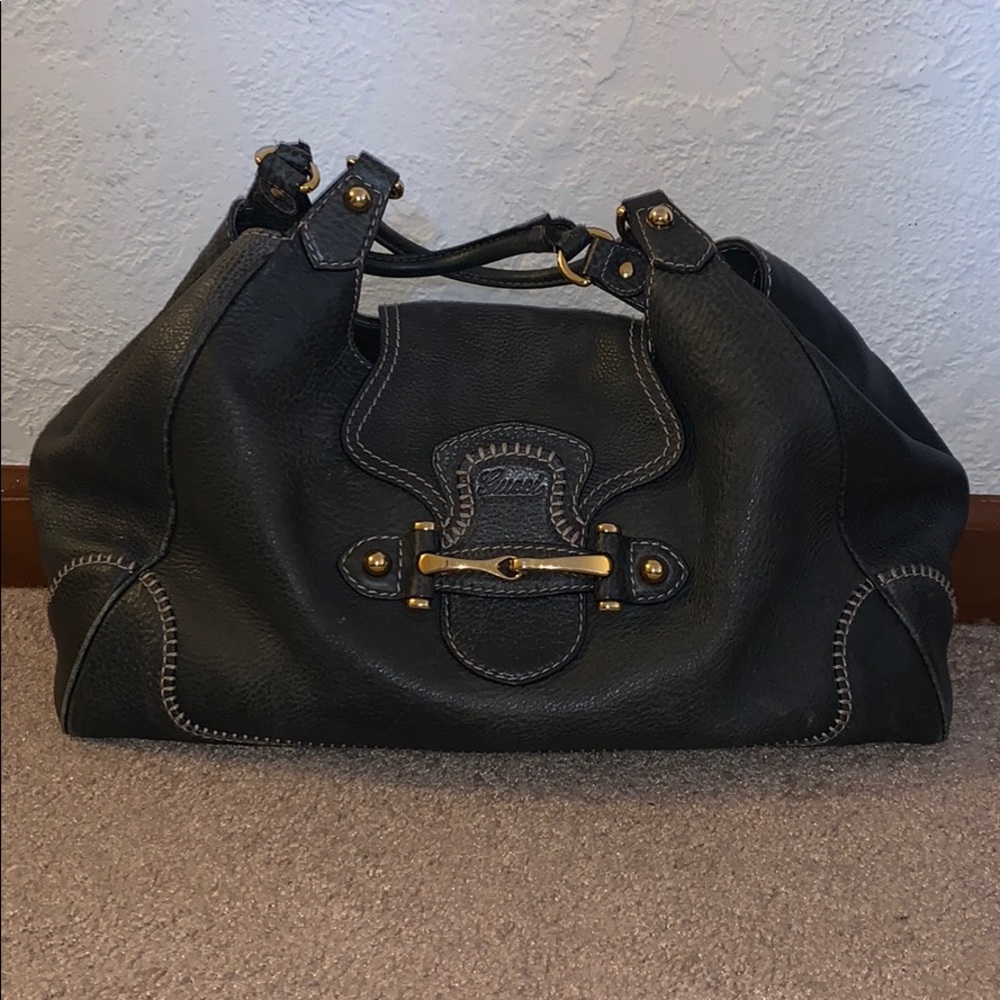 Gucci grey leather Pelham large shoulder bag.